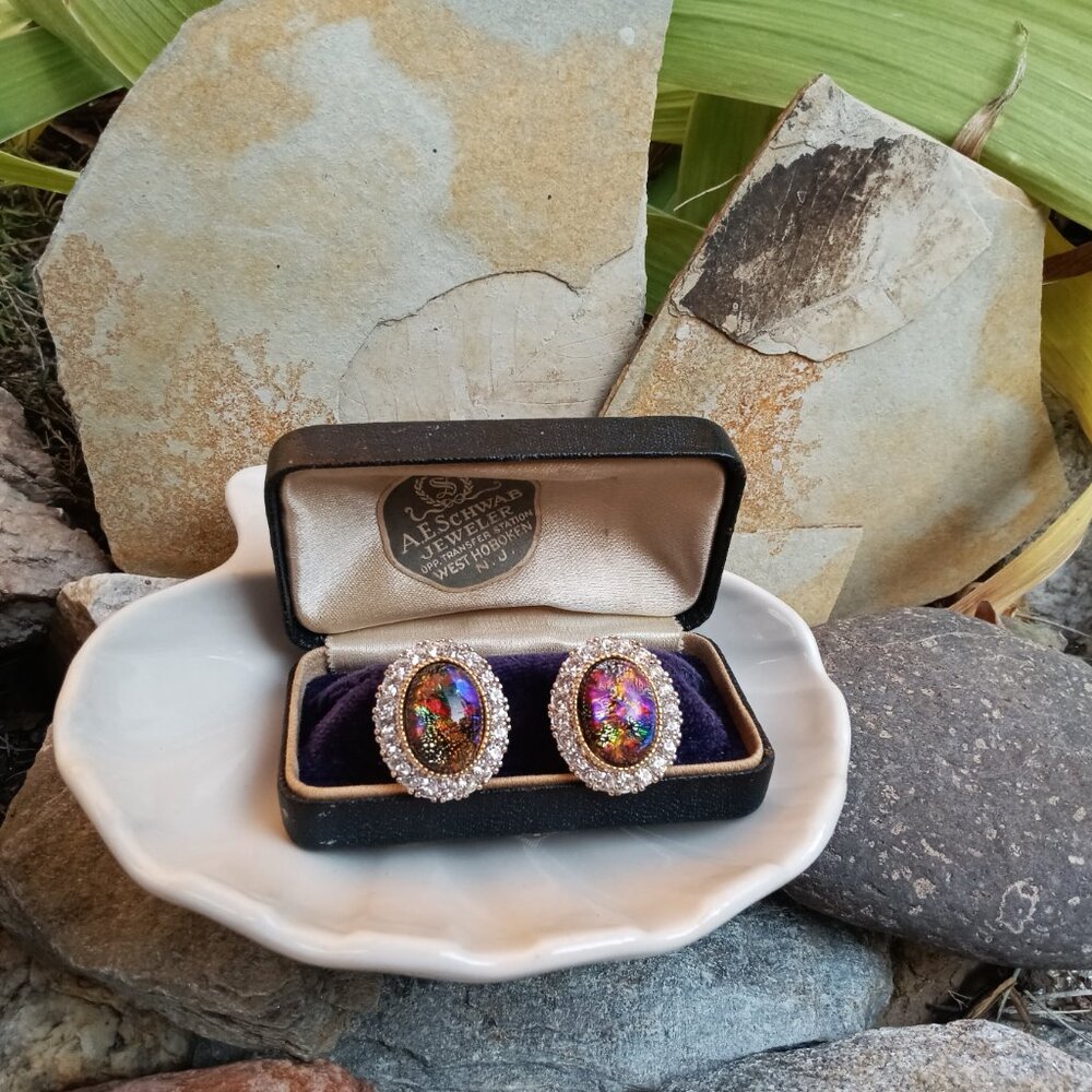 1960's D'Orlan Art Glass Opal Earrings - Picture 4 of 6